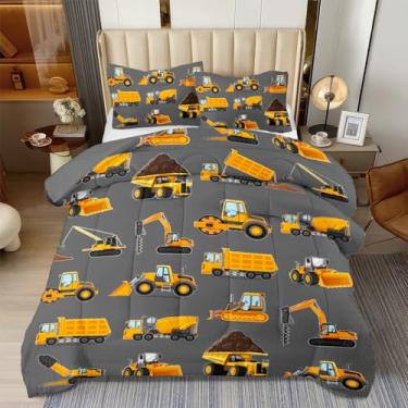 Imagem de ASKOTU Jogo de cama solteiro com 3 peças, para meninos, caminhão, escavadeira, para todas as estações