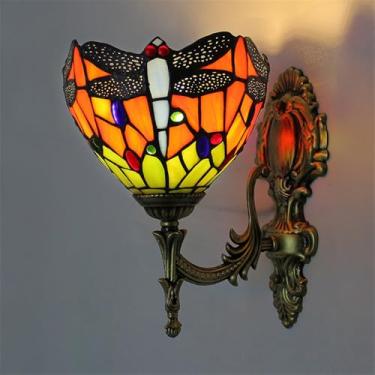 Imagem de Luminária de parede retrô americana LED de luxo europeia para sala de estar, quarto, escritório, casa de campo, hotel, restaurante, café, bar, corredor, com vidro colorido (Estilo 24)