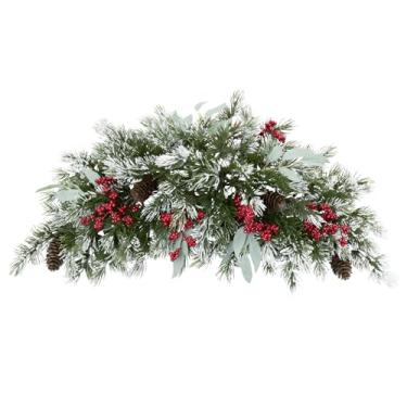 Imagem de Topotdor Guirlanda de Natal para porta da frente, guirlanda de Natal artificial de pinheiro nevado de 65 cm com pinhas e frutas vermelhas, guirlanda de caixa de correio de Natal para decoração de casa