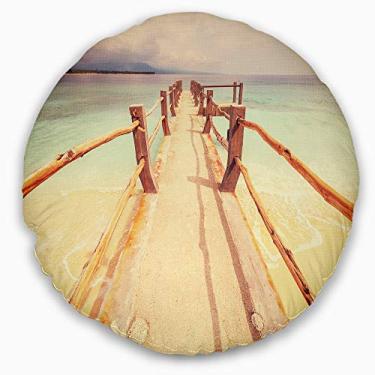 Imagem de Cais de madeira grande Designart na ponte marítima da Ilha Gili, sala de estar, sofá, almofada de alta qualidade + capa de almofada impressa em ambos os lados 50 cm