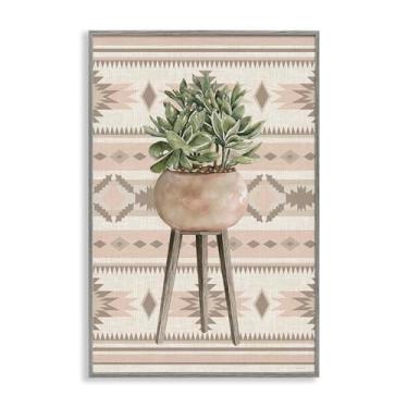 Imagem de Stupell Industries Aztec Planter Green Plant Black Framed Giclee Art, design por Cindy Jacobs, 76 x 50 cm