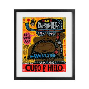 Imagem de Stupell Industries Retrato icônico de colagem hip hop preto emoldurado sob vidro, design de Jorge R. Gutierrez, 40,6 x 33,5 cm