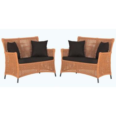 Imagem de 2 Sofás área Externa Igapó Alumínio Preta Corda Náutica E9 Terra Cota