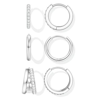 Imagem de YADOCA Brincos pequenos de argola de ouro para mulheres, na moda, pinos de prata esterlina, hipoalergênicos, dourados, prateados, brincos de cartilagem, brincos de argola de zircônia cúbica, conjuntos