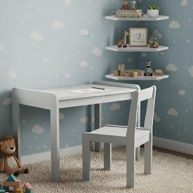 Imagem de Conjunto Mesa e Cadeira Infantil com 3 Prateleiras de Canto Branco