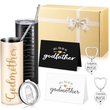 Imagem de Mimorou Conjunto de presente de pedido de padrinhos ingleses Will You Be My Godmother Godfather com chaveiros caixa de cartões para chá de bebê revelação de gênero (copo de vidro)