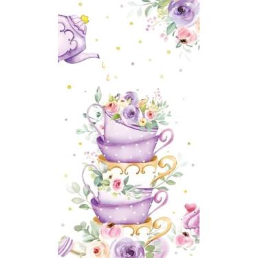 Imagem de Whaline Guardanapos descartáveis de chá para convidados, 100 peças, flor roxa, floral, xícara de chá, jantar, guardanapo de papel para banheiro, casamento, chá de bebê, suprimentos de festa