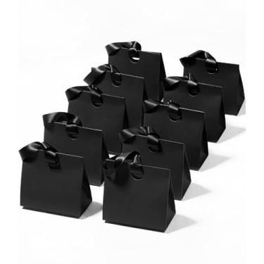Imagem de Vitalizart Sacos de presente de papel com alças de fita, conjunto de 10 peças pretas reutilizáveis para embrulho de presente, meninas, crianças, aniversário, chá de panela, lembrancinhas