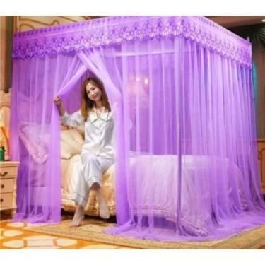 Imagem de Mosquiteiro Palácio Casal com Armação de Ferro | Renda Estilo Indiano | 3 Aberturas Laterais(Lilás,Casal)