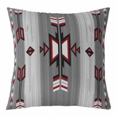 Imagem de jejeloiu Boho Capas de almofada reversíveis 40,6 x 40,6 cm, decoração ocidental, capas de almofada quadradas geométricas do sudoeste, conjunto de 1 fronhas tribais para sofá, poltrona, cinza degradê