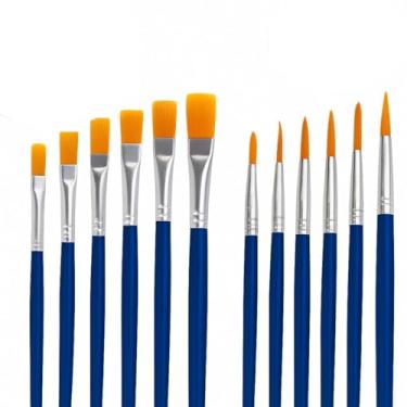 Imagem de Kit com 12 Pincéis para Pintura – 6 Pontas Finas Redondas e 6 Pontas Chatas – Cerdas Macias e Resistentes - Ideais para Tela, Rosto, Aquarela, Acrílico, Porcelana e Guache