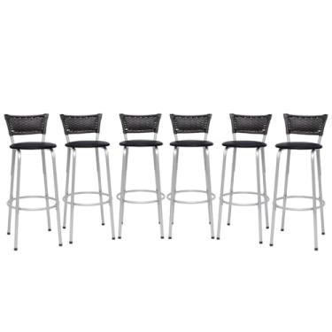 Imagem de Conjunto Premium Banquetas Banco Prata Gourmet Bistrô Americana Bancada Bar 6 Unidades - Itagold (Preto)