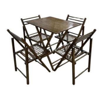 Imagem de Conjunto Dobrável com Mesa de Madeira e 4 Cadeiras com Corda Náutica -
