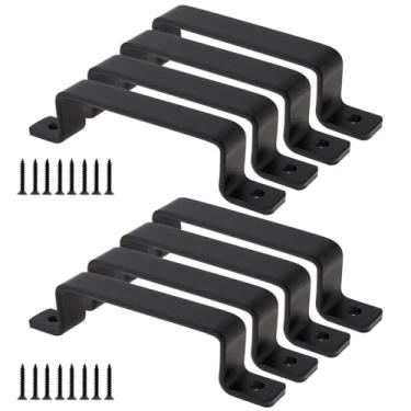 Imagem de HOJLKLD 8 maçanetas deslizantes de porta de celeiro, puxadores pretos de 18,5 cm para cercas de madeira internas externas porta de garagem galpão armário galpões gaveta portas deslizantes (7,3