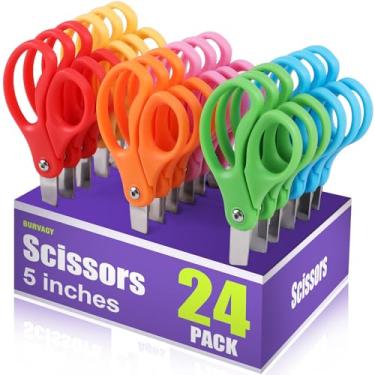 Imagem de BURVAGY Pacote Com 24 Tesouras De 5" Para Estudantes, Pequenas, Com Ponta Romba, Para Artesanato Infantil, Lâminas De Aço Inoxidável, Cabo Confortável, Tesouras De Segurança De 5" A Granel Para Cri