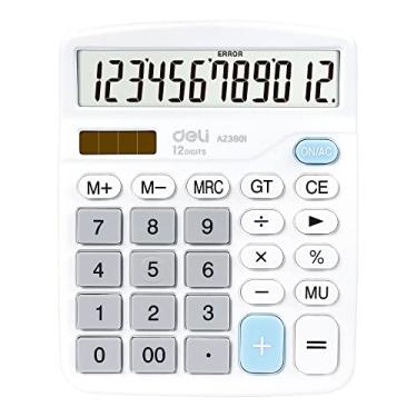 Imagem de deli Calculadora de Mesa com Tela LCD Grande de 12 Dígitos e Botão Sensível, Bateria Solar Dupla, Branca