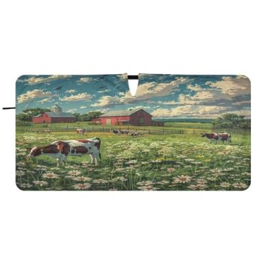 Imagem de Blueangle Cena de fazenda com vacas pára-brisas para-sol - 149.9 cm x 76.2 cm dobrável carro janela frontal blocos para-sol raios UV viseira solar (905)