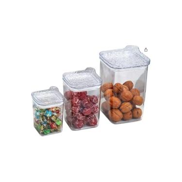 Imagem de Kit 3 Potes Herméticos Quadrados Multiuso com Tampa, Transparente, Plástico, 400ml/900ml/1900ml, Empilháveis, Livre de BPA