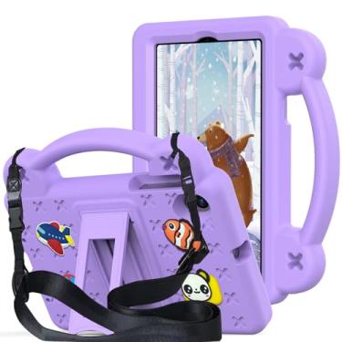 Imagem de QYiiD Capa infantil para Lenovo Tab One 22.1 cm 2025 / Lenovo Tab K9 (TB305FU), capa protetora infantil EVA à prova de choque com alça de suporte, alça de ombro, suporte para Lenovo Tab One 8.7, roxo