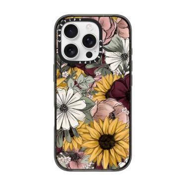 Imagem de CASETiFY Capa Impact para iPhone 16 Pro [proteção contra quedas de grau militar de 2,5 m 4X/compatível com Magsafe] - Mistura floral da KT's Canvases - Preto transparente