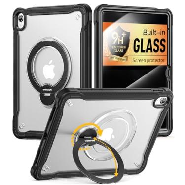 Imagem de BRAECN Capa para iPad (A16) 11ª/10ª geração, 11/10 polegadas 2025/2022, protetor de tela de vidro temperado integrado, suporte giratório de 360°, alça fina, durável, estável, resistente, à prova de