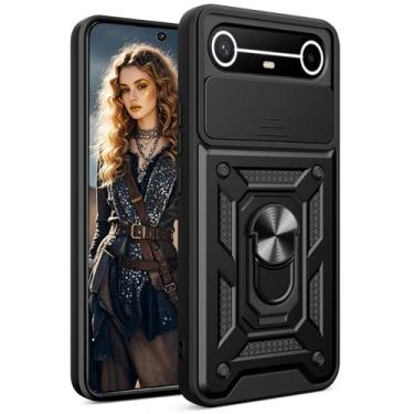 Imagem de Ephoou Capa protetora fina para Tecno Spark com suporte de anel e capa de lente de câmera deslizante, capa de proteção resistente à prova de choque de grau militar para Tecno Spark Slim/Tecno Pova