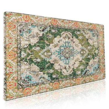 Imagem de Tapete vintage tapete de rato XXL verde laranja retro tapete estético estendido tapete de mesa 90 x 40 cm base de borracha antiderrapante borda costurada grande mousepad para jogos laptop computador