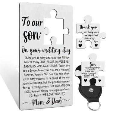 Imagem de llxxeyopqdxz Cartão de Dia de Casamento Filho da Mãe, Noivo Dia dos Pais Formatura Filho Presentes Gravado Proud of You Presentes para Crianças Cartão de Implantação de Aniversário YKA3