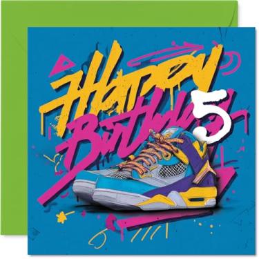 Imagem de Stuff4 Cartões de aniversário de 5 anos para meninos e meninas - Cool Sneaker Graffiti Street Art - Cartão de feliz aniversário para menino de 5 anos, filho, neto, sobrinha irmão, cartões