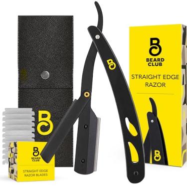 Imagem de The Beard Club Navajas Para Barbero – Navajas – Kit de barbear de borda reta – Lâmina derby única premium com 10 lâminas substituíveis de aço inoxidável e estojo de couro