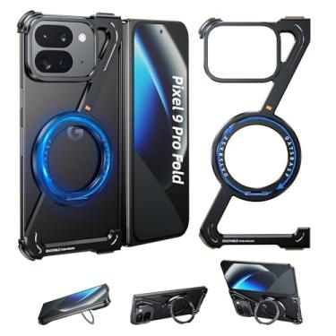 Imagem de NIFBANG Capa para celular Google Pixel 9 Pro Fold com Magsafe, suporte magnético giratório de 360°, proteção contra quedas, capa protetora à prova de choque de metal militar para Pixel 9 Pro Fold