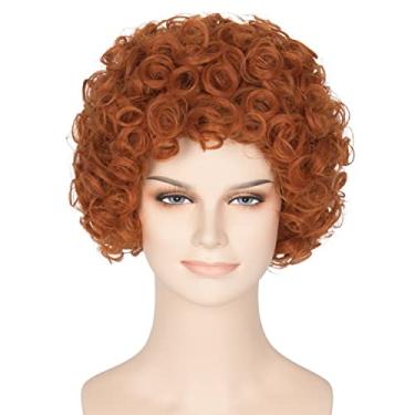 Imagem de Peruca feminina curta encaracolada vermelha laranja Halloween cosplay fantasia peruca