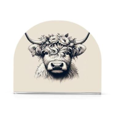 Imagem de Qilmy Porta-guardanapos de acrílico de vaca com coroa floral, suporte de lenços de mesa independente, dispensador de papel de coquetel para cozinha, jantar, restaurante, bar, decoração, 1 pacote