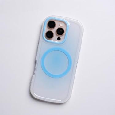Imagem de Capa magnética Candy Color para iPhone 16 Pro Max, 15, 15Pro, 14 e 13, com carregamento sem fio, capa de silicone macio e brilhante, azul-celeste, para iPhone 15