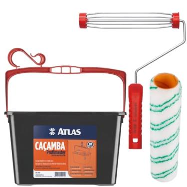 Imagem de Bandeja Caçamba Balde Para Pintura 10L Plástica Com Alça + Suporte Garfo + Rolo de Pintura 23cm 8mm
