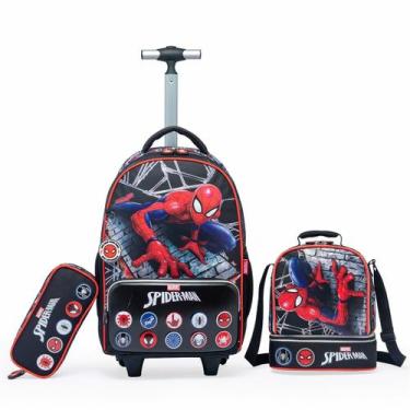 Imagem de Kit Spider Man Mochila Lancheira Estojo Escolar Rodinha Infantil Mascu