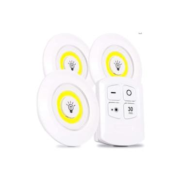 Imagem de Conjunto 3 Luminárias LED com Controle Remoto, 5W, Branca, Plástico, 9cm Diâmetro, 150lm, Pilhas AAA