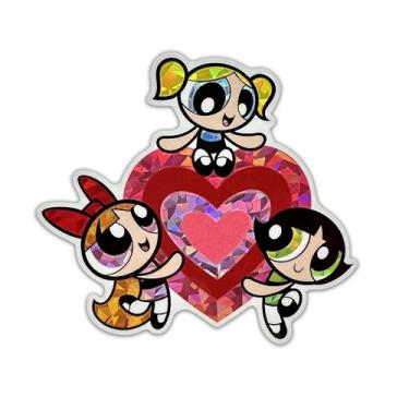 Imagem de Elektroplate Decalque refletivo de coração de meninas superpoderosas oficialmente licenciado (10 cm x 9,9 cm) | Adesivo de vinil premium para todos os climas para carro, garrafa de água, tablet