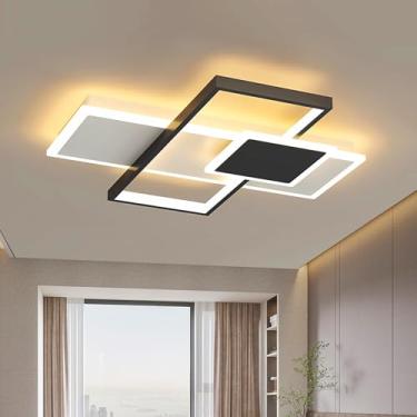 Imagem de Luminária de teto LED regulável com controle remoto, modelo moderno, ideal para sala de estar, quarto, sala de jantar, cozinha, corredor e hall de entrada. Cor: Preto, 52×52×7,5cm
