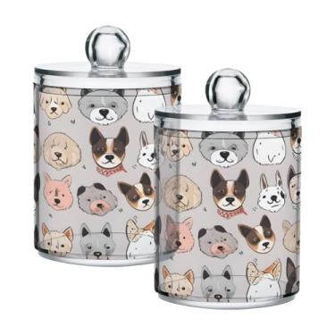 Imagem de JUZIHAI Cute Dog Pug Shiba Puppy Qtip Dispensador de boticário de plástico transparente com tampa, organizador de banheiro, recipientes de armazenamento de maquiagem para bola de algodão, cotonete