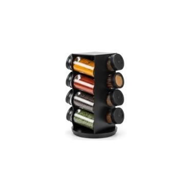 Imagem de Porta Condimentos Giratório com 8 Potes, Plástico Preto, 80ml, Base Giratória, 23x13cm, Organizador de Temperos
