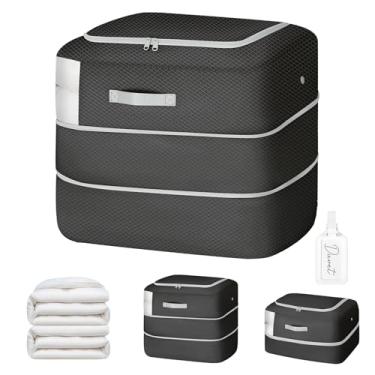 Imagem de Easortm Bolsa de armazenamento para edredom – Sacos de armazenamento de grande capacidade de 110 L, 2 camadas, organizador de autocompressão, com economia de espaço, sacos de compressão laváveis para