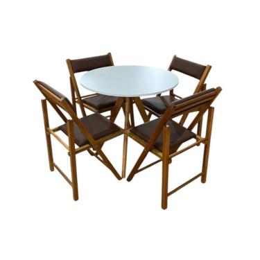 Imagem de Conjunto Mesa Redonda Com 4 Cadeiras Dobráveis Estofadas Mel