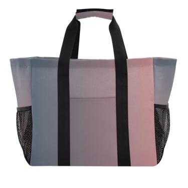 Imagem de ODAWA Bolsa de praia de lona gradiente azul rosa, bolsa de mercearia de natação para mantimentos