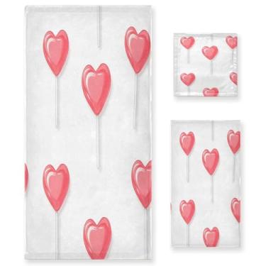 Imagem de Wassud Conjunto de 3 toalhas de banho doces em forma de coração, toalhas super macias e absorventes para banheiro, toalhas de banho de secagem rápida, toalha de banho para academia, spa, hotel