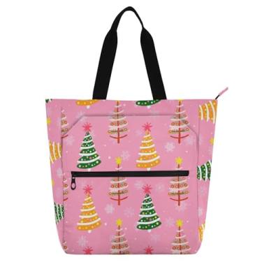 Imagem de Christmas Trees Bolsa de ombro rosa para crianças e adultos Oxford impermeável com bolsos com zíper
