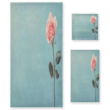 Imagem de Wassud Conjunto de 3 toalhas de banho Rose Valentines super macias e absorventes para banheiro, toalhas de banho de secagem rápida, toalha de banho para academia, spa, hotel