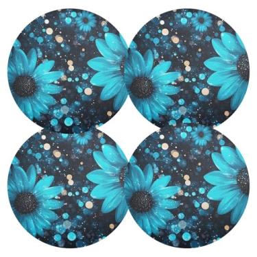 Imagem de Conjunto de 4 tapetes de jantar de PVC Blue Flowers de 38 cm, tapetes americanos à prova de calor para mesa de cozinha