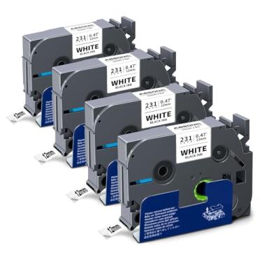 Imagem de Fita de etiqueta branca TZ 12 mm 0,47 compatível com Brother P Touch Label Maker Tape TZe-231 TZ-231, funciona para Ptouch PT-D210 PT-H110 PT-D600 PT-D220 PT-D410, PT-D460BT, PT-1290, fita preta sobre