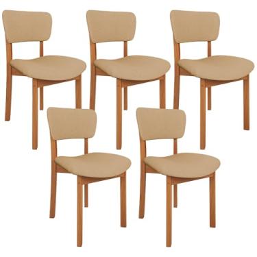 Imagem de Kit 05 Cadeiras Para Sala de Jantar Cozinha Living Estofada Dara L02 Linho Bege Escuro - Lyam Decor